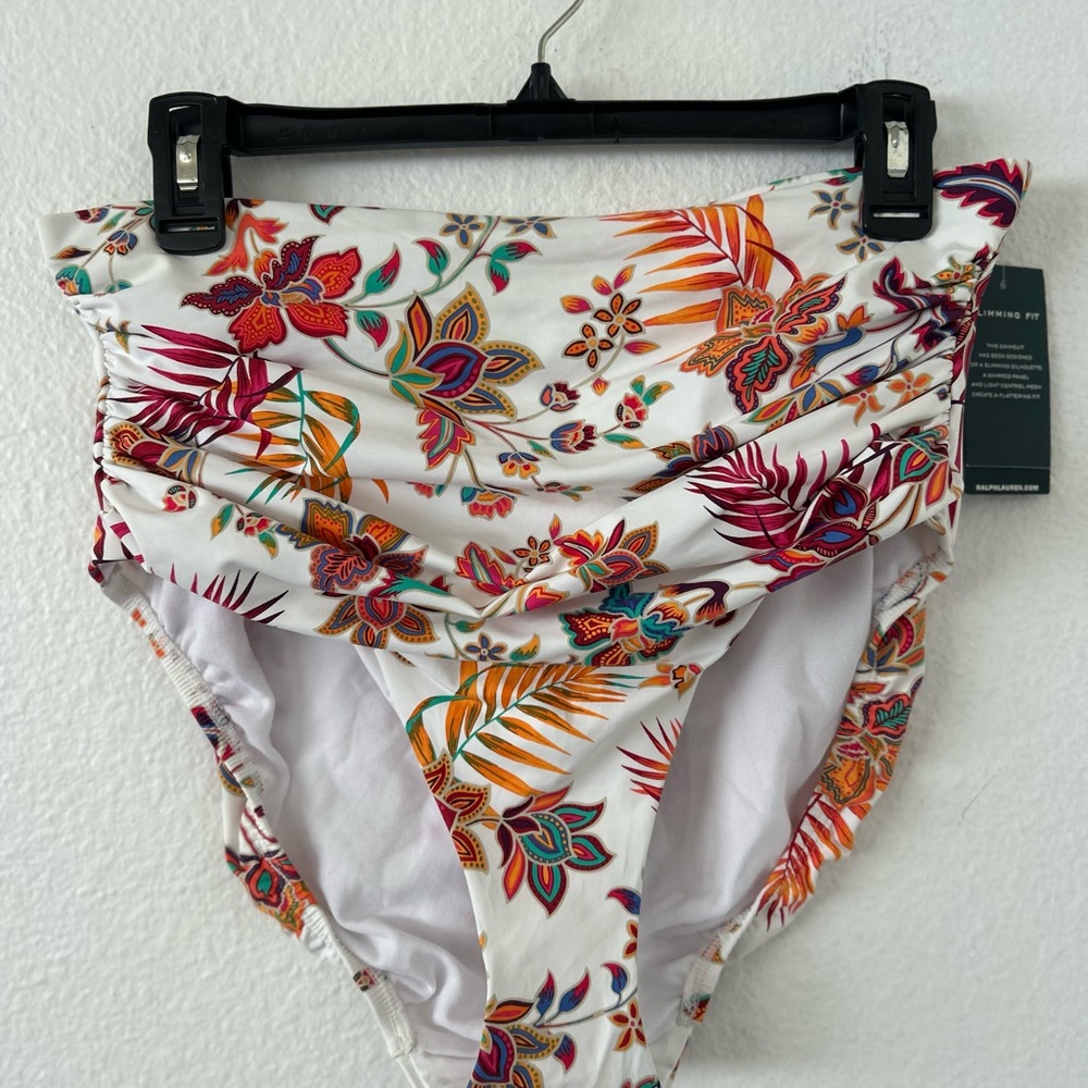 Lauren Ralph Lauren White Floral Print High Waist Bikini Bottom Size 16W